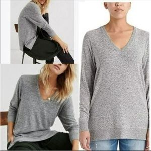 Lucky Brand Soft Cloud Jersey Knit Heather Gray V-Neck Stretchy Tunic Sweater